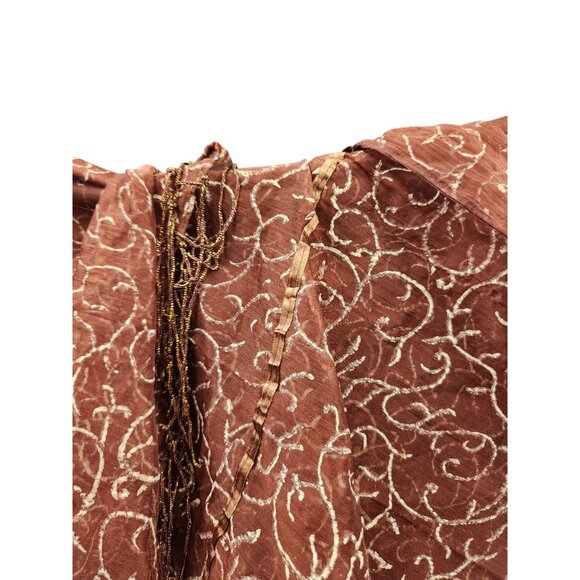 Elegant Brown Sheer Floral Scarf With Fringe Wrap Shawl Oversized 42"x82" - Picture 8 of 13